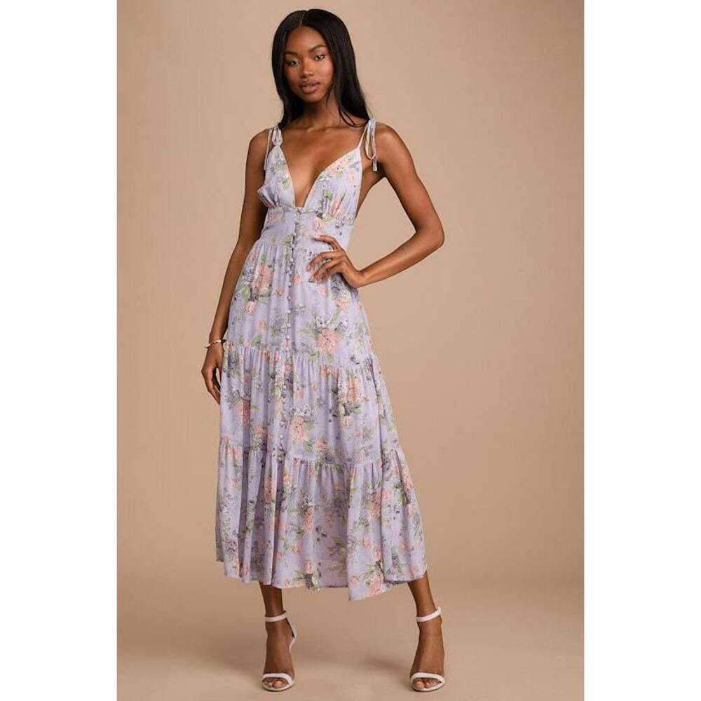 Lulus Everlasting Sight Lavender Floral Print Tie-strap Midi Dress Purple